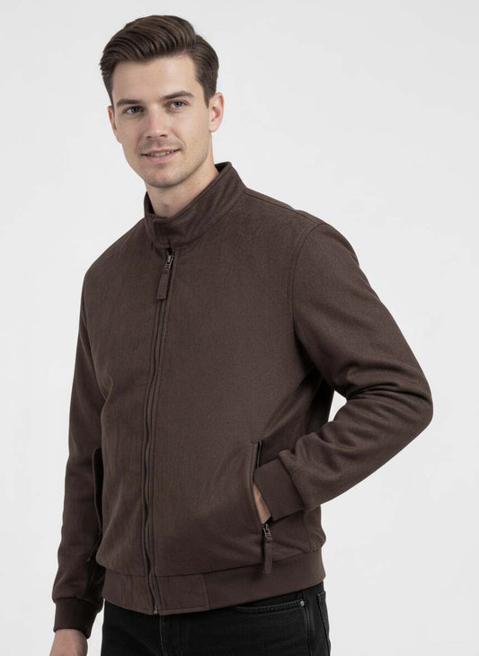 Mock Neck Suede Jacket