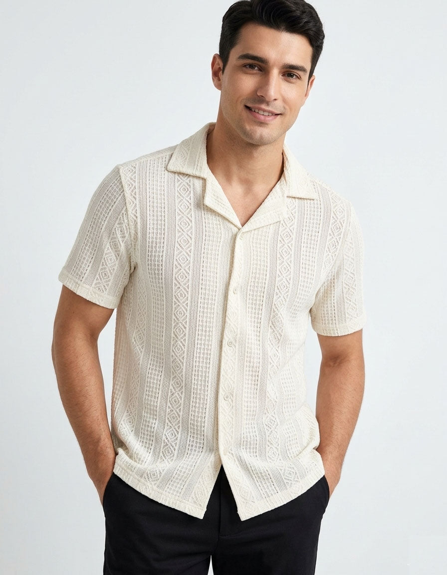 Self Pattern Coat Collar Shirt