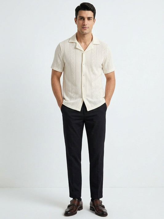 Self Pattern Coat Collar Shirt