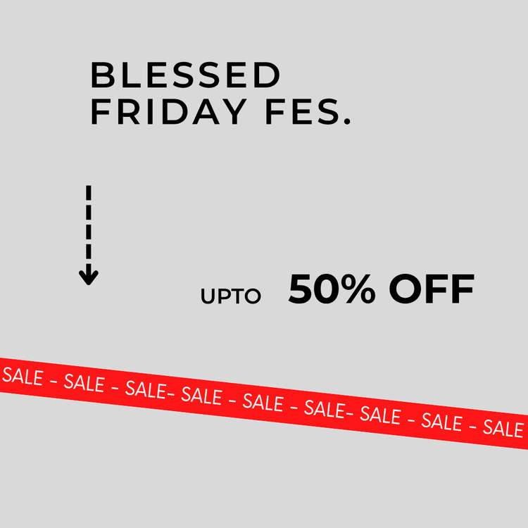 Caparison Blessed Friday Fest. banner in a clean grey layout highlighting up to 50% OFF with a red ‘SALE’ ribbon across the design. Mobile banner for Caparison’s 2025 Blessed Friday fashion sale featuring men’s and women’s apparel.