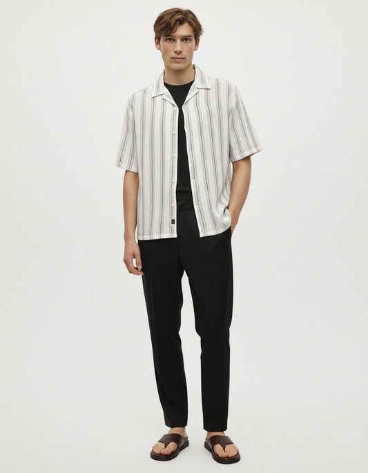 Striper Coat Collar Shirt