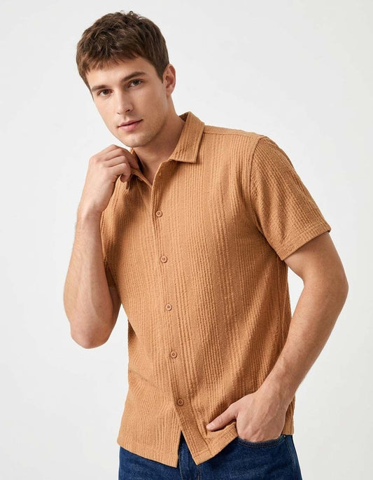 Textured Button Down T Shirt