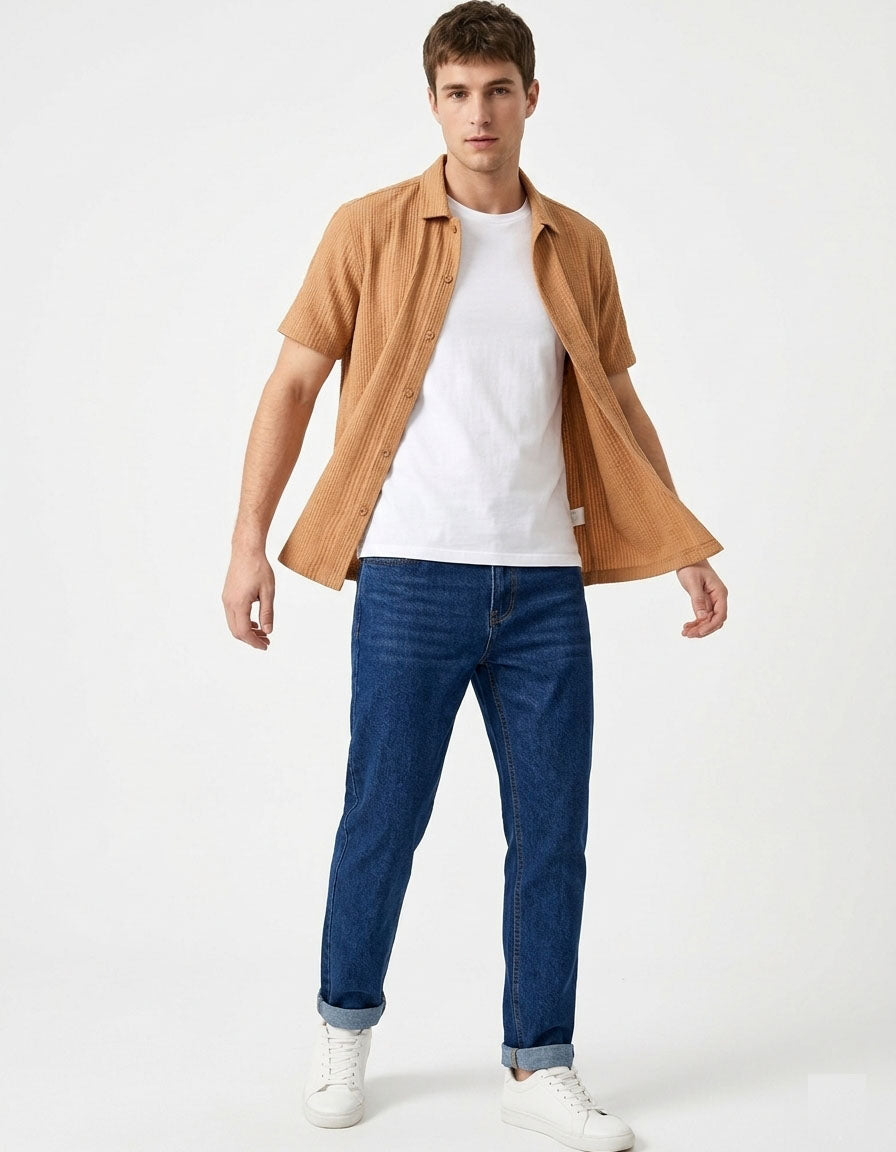 Textured Button Down T Shirt