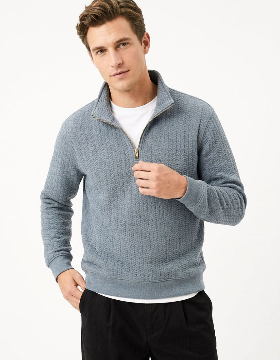 Quilted Mock Neck Sweatshirt