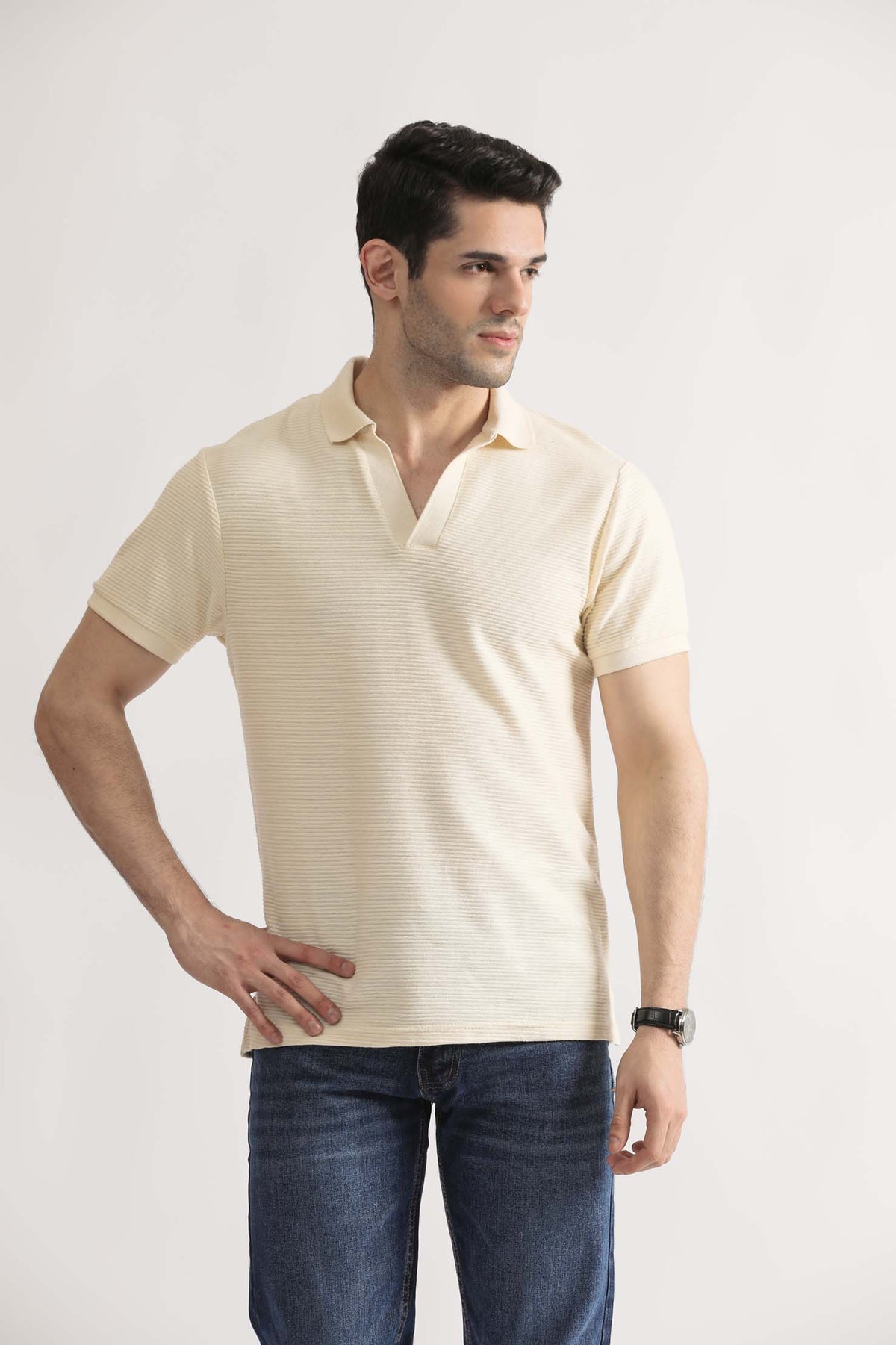Jacquard V-Neck Polo