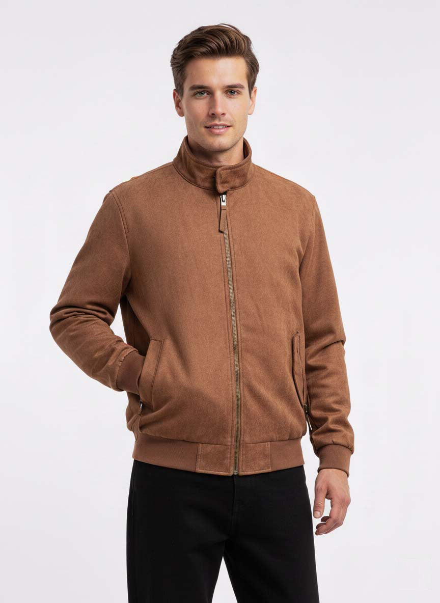 Mock Neck Suede Jacket