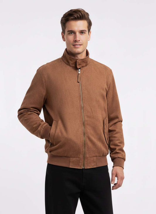 Mock Neck Suede Jacket