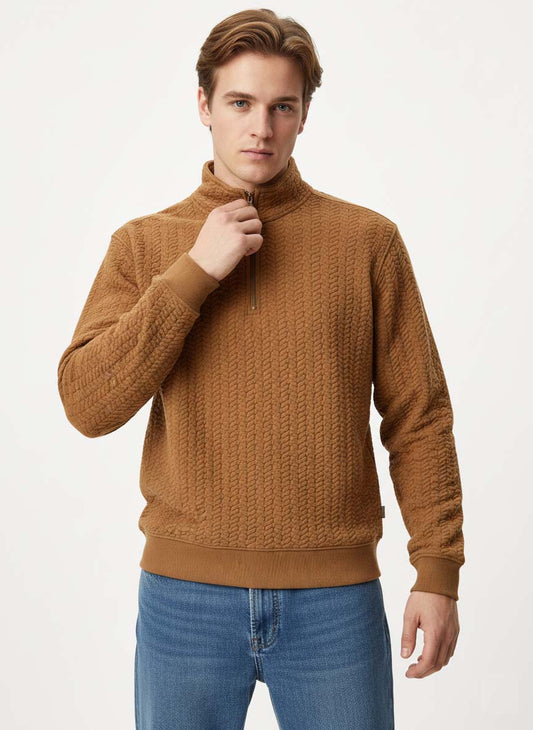 Quilted Mock Neck Sweatshirt
