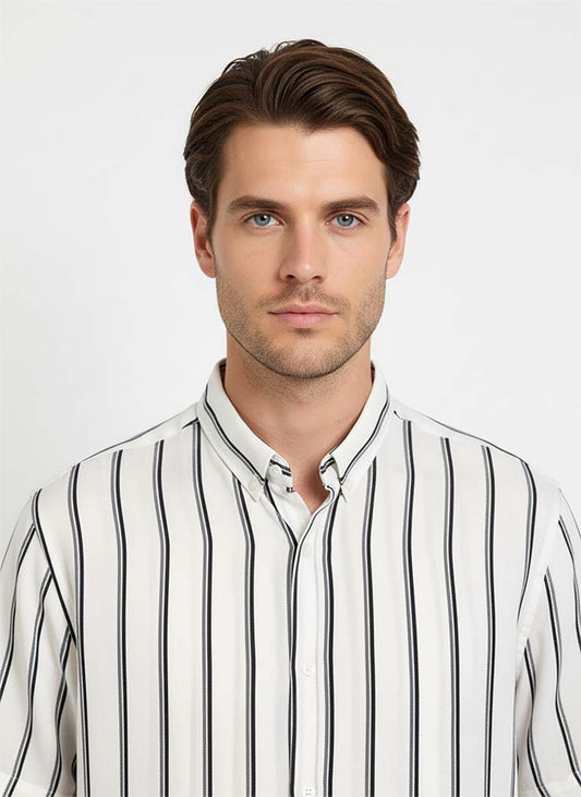 Striper Coat Collar Shirt